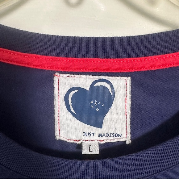 Just Madison T-Shirt Large Blue Cotton Crewneck Embroidered Destination Cities - Picture 6 of 12